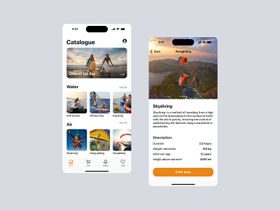 Mobile application of an active type of recreation activity figma mobile paragliding rest sup ui ux