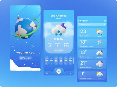 Weather Apps Exploration 3d app design design ui design website graphic design illustration typography ui ux weather web design
