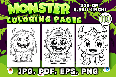 Monster Coloring Pages For KDP amazon coloring page design graphic design illustration kdp typography vector