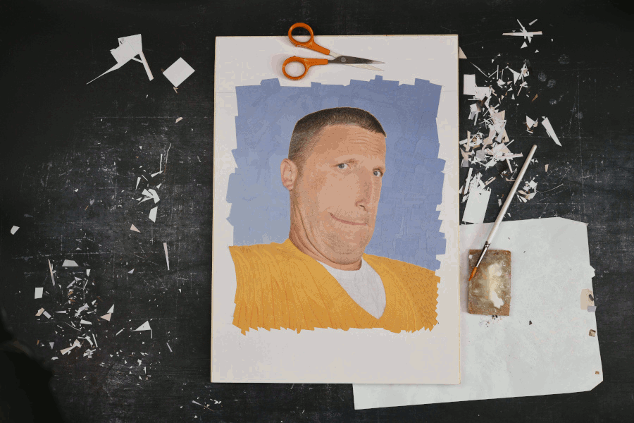 Tim Robinson, NYT Magazine, studio collage dribbble illustration paper paper collage portrait