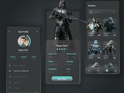 Gaming mobile app 3d dark theme gaming ui gun mobile design ui ux
