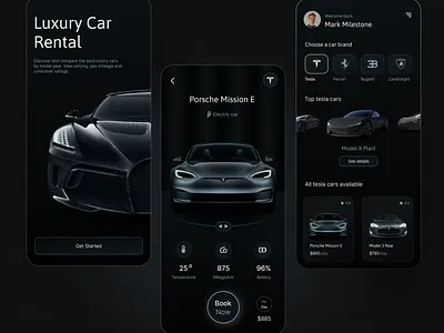 Luxury car rental mobile design car rental dark theme design luxury luxury car mobile design tesla ui ux