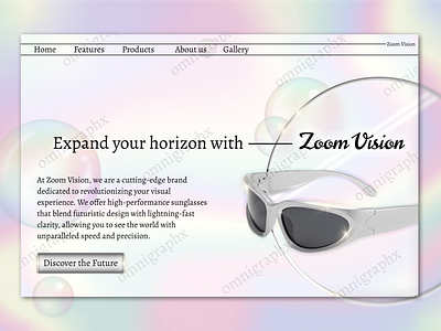 Zoom Vision colorful cute glass glass morphism glitter gradient graphic design hero page holographic landing page mirror product design silver soft design sparkle sunglasses ui unique ux webdesign