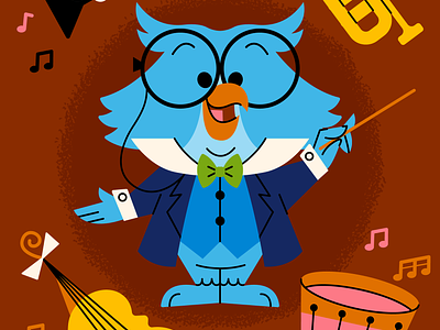 Professor Owl character cute disney fun happy illustration instruments music professor owl retro sing a long songs