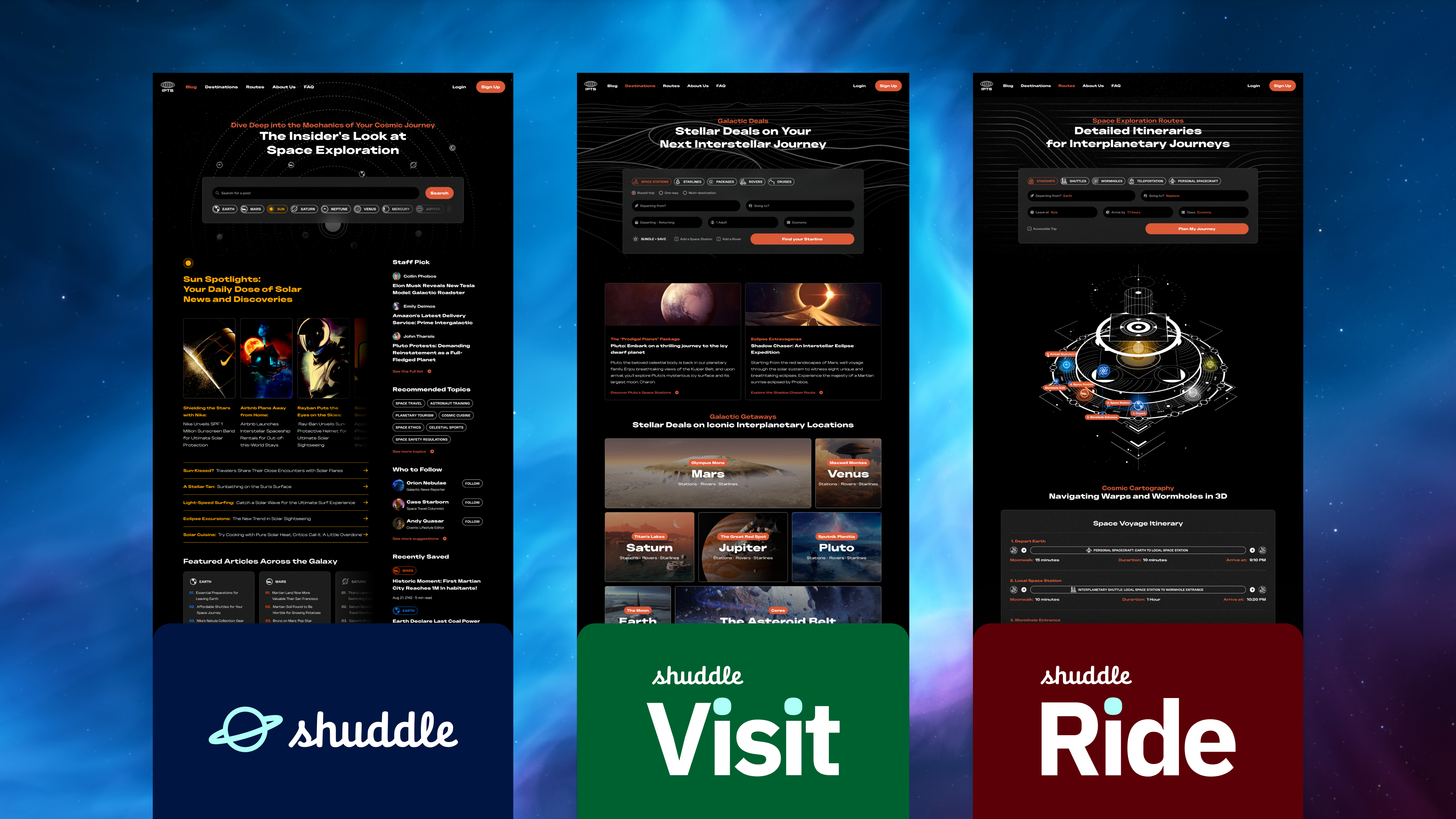 IPTS website pages with corresponding Shuddle's new logos
