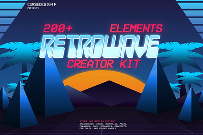 200+ Retrowave Elements Creator Kit beach design