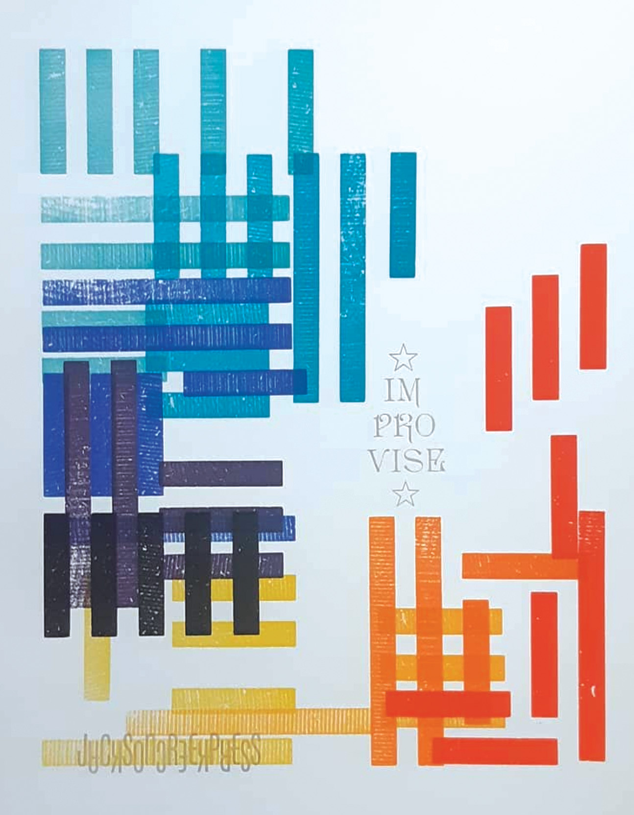 Example of Improvise, letterpress in 8 colours, 11x14in