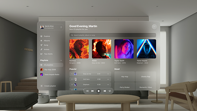 Music Player UI - Spatial Design apple ar artificial artist design flat home living room music player playlist reality sound spatial spotify virtual vision vision pro vr