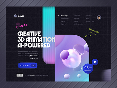 Unity3D Ai Website - Dark 🔥 3d ai concept creative dark design header landing landingpage modern motion site trend ui uidesign uiux web web design wensite