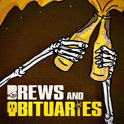 Brews and Obituaries Podcast branding cover art design graphic design illustration podcast typography