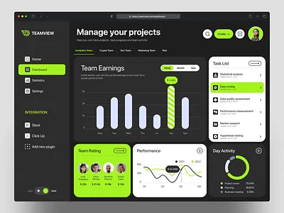 Teamview. admin page analytics charts dark theme dashboard dribbble 2023 interface management product design stats team management ui uiux design user dashboard user interface ux