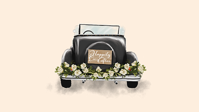 wedding card illustration art car digital illustration floral flowers illustration vintage