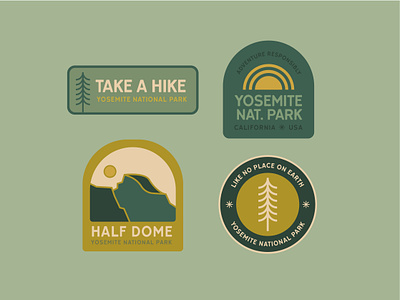 Yosemite Badges badge california camping design half dome hike illustration national park trees vintage yosemite