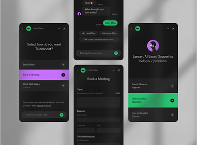 Chat Dark UI apointment app ui branding chat chat support clean dark ui design get started help help support meeting product design schedule typography ui ui ux user experience ux widget