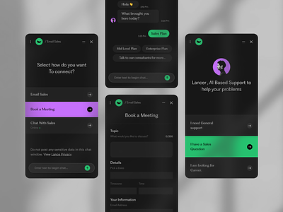 Chat Dark UI apointment app ui branding chat chat support clean dark ui design get started help help support meeting product design schedule typography ui ui ux user experience ux widget