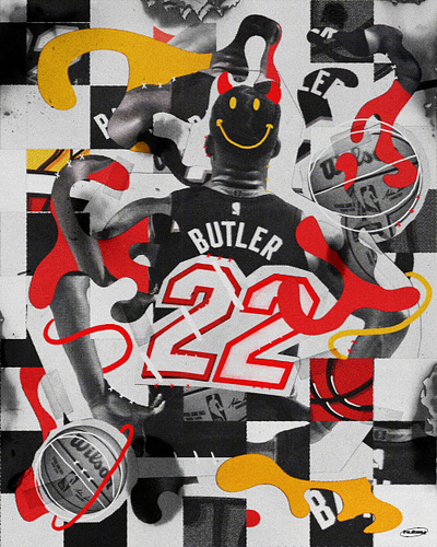 Jimmy Buckets art collage cutout digital collage funky grunge nba paper collage portrait poster retro