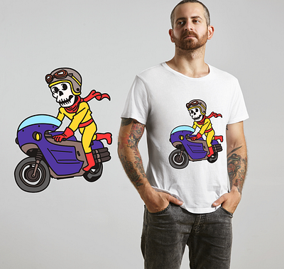 Skull Rider in a Wheelie For T-shirt graphic design skull biker wheelie