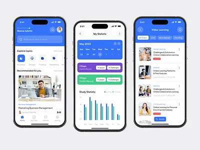 Edurise - Learning Management System Mobile App clean course courses e learning education edutech elearning courses learning app learning management system learning platform lms mobile mobile app online class online learning schedule study ui uiux ux