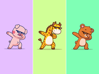 Dabbing with Swag Glasses🐖🦒🐻🕶️ activity animals bear bear brown cute dance eyes fashion fauna giffafe glasses icon illustration logo pig pose style swag wild zoo
