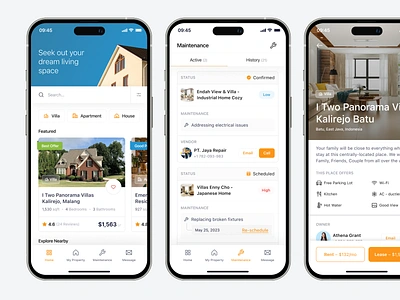 🏡 Stellar • Real Estate App active maintenance business card detail detail villa fatured leasing maintenance maintenance status mobile app design place offer product app property property management re schedule real estate rent renting saas tenants