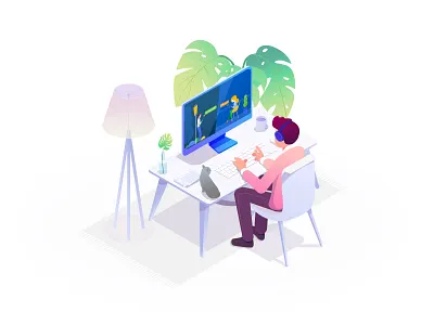 Artist at work! 2d animal artist cat character explainer graphic graphic design illustration motion graphics plants setting setup ui vector web illustrations zen