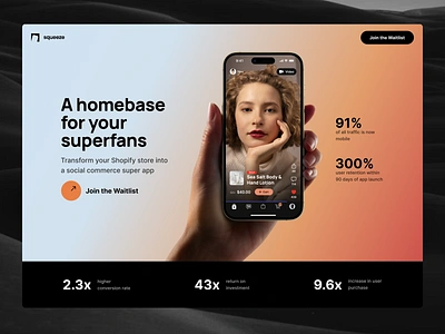 Squeeze Web Site Design: Landing Page branding design hand home homepage landing landing page livestream phone streaming ui ux video webpage website