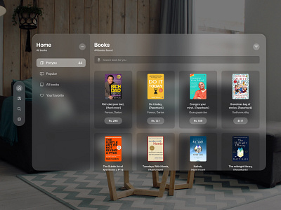 Book app concept for vision pro 3d appdesign ar booksapp glassmorphism ios ios17 macos minimal spatial spatialui ui uidesign uifuture visionpro vr