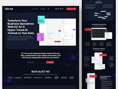 EZ-AI - SaaS Landing Page (Dark Version) b2b business chart clean company dark version dashboard design finance management pricing product design saas startup tracking ui ui design uiux ux web