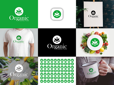 Organic Healthy Food Logo brand identity branding design flat logo food logo healthy food icon app logo design logodesign logotype minimalist logo modern logo monogram natural green food nature logo organic food organic healthy food pure food logo restaurant logos startup company business