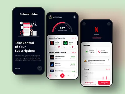 Subscription Management App dailyui dailyuichallenge darktheme design designchallenge figma gratitude managementapp subscriptionapp subscriptionmanagementapp superdribbbs ui uxuidesigner