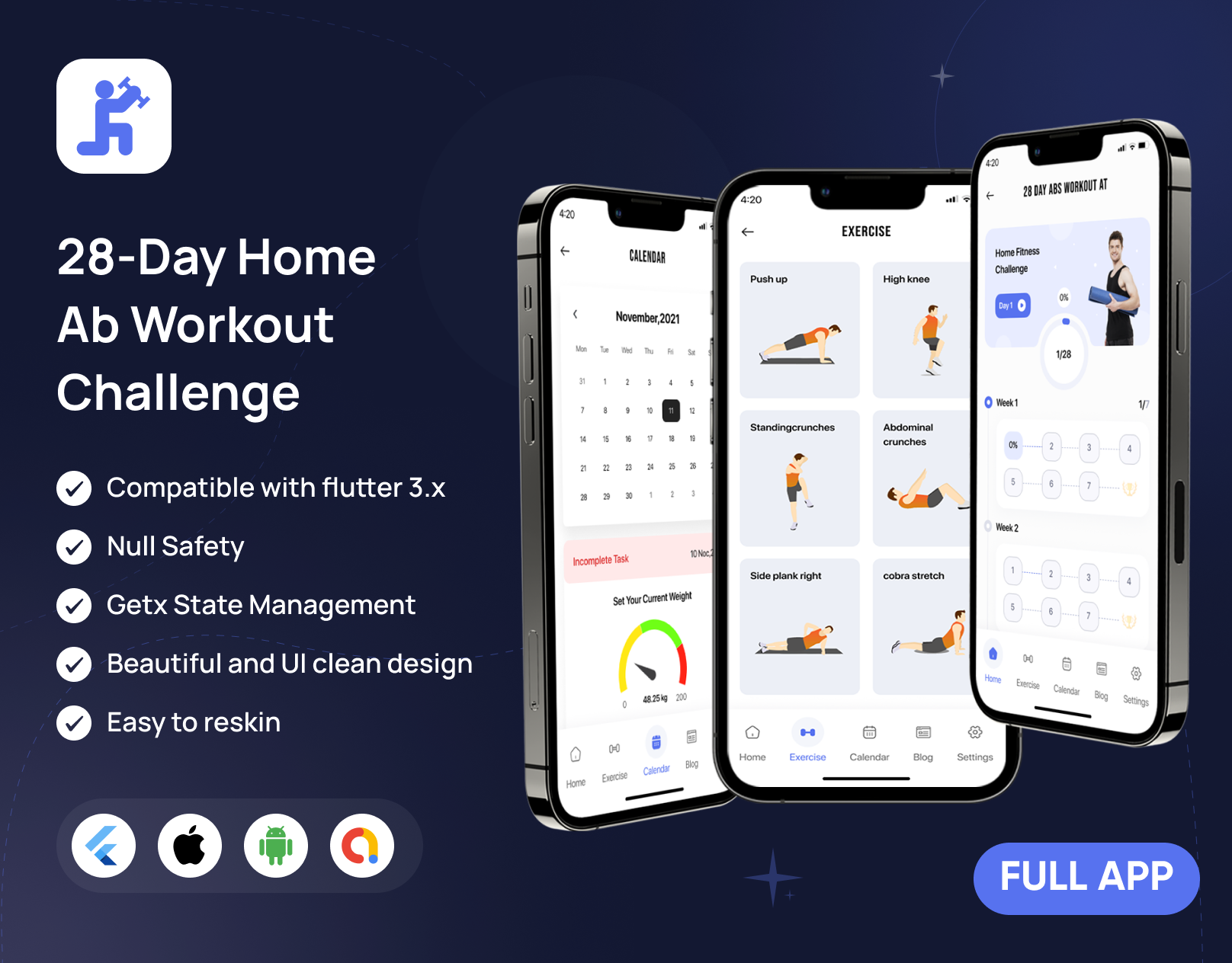 28-Day Home Ab Workout Challenge in Flutter Full app 28days challenge abs workout androidapp daily workout exercise flutter flutterui gym exercise ui uiux weight loss workout workout figma workoutapp