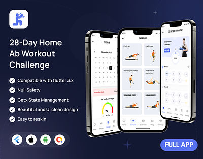 28-Day Home Ab Workout Challenge in Flutter Full app 28days challenge abs workout androidapp daily workout exercise flutter flutterui gym exercise ui uiux weight loss workout workout figma workoutapp
