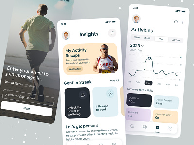 Health and Fitness Tracking App UI activity app design exercise fitness fitness trackinng health care health tracking ios app minimal mobile ofspace tracking tracking app tracking sleep workout tracker