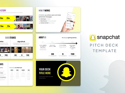 Snapchat Pitch Deck Template fintech investor presentation mobile app pitch deck example pitch deck examples powerpoint ppt ppt template presentation presentations slide deck slide design slides snapchat software startup tech template venture capital yellow