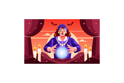 Woman Fortune Teller Working with Crystal Ball fantasy