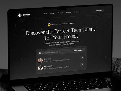 Tech Talent Finder Website bold creative daily ui galaxy interface landing page minimal search stars ui ux web web design website