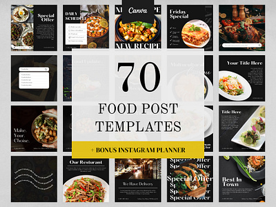 Dark Food Instagram Pack canva design canva template design instagram instagram post instagram stories instagram template ui