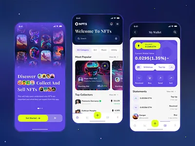 NFTs Marketplace App clean design e wallet minimal nft nfts ui ux wallet