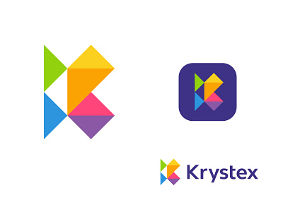 Krystex Logo Design app branding color creative crypto design innovation k krystex letter logo triangles