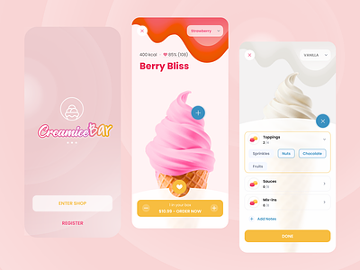 Creamy Bar - Mobile App Concept app design cool daily ui design concept food ice cream mobile design order pink product design sweet ui ui ux