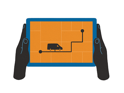Tracking black blue delivery digital illustration hands illustration instructional map orange package tablet top view track tracking transportation website illustration