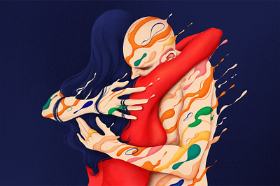 HUG of love article character characters colors concept couple digital illustration digitalart editorial grain hug illustration love magazine man people person romantic textures woman