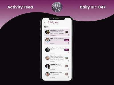 Activity Feed Daily UI 047 activity feed application branding communication daily ui design follow friend graphic design illustration like message mobile phone notification photo share social network ui