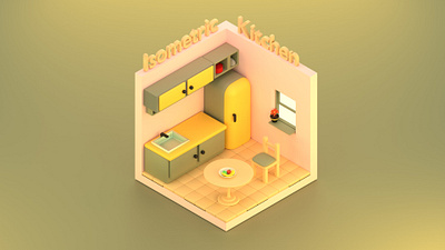 Isometric Kitchen 3d 3d modeling blender design fruit bowl isometric kitchen room yellow