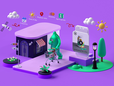 Cluep - 3D Brand Illustration (Place) 3d 3danimation 3dart animation b3d blender blender3d branding c4d cinema4d colorful design geometric illustration loop motion render set simple uiux