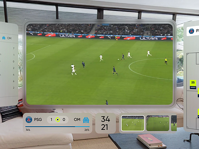 Football Experience - Apple Vision Pro 3d animation app apple apple vision pro ar design experience football football stats interactive interface os player details psg spatial computing ui ux vr watching