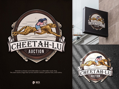 Cheetah Lu Auction branding design hand drawing hand drawn illustration logo ui vector vintage vintage logo