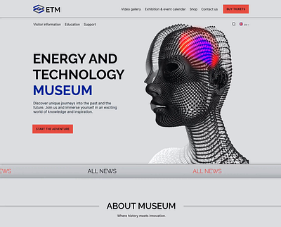 Landing page for Energy and Technology Museum in Figma, UX\UI adobe photoshop animation design figma graphic design modern museum ui ux web design