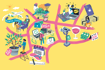 Deals, Deals, Deals antoine corbineau colourful digital editorial folioart illustration map retail shopping