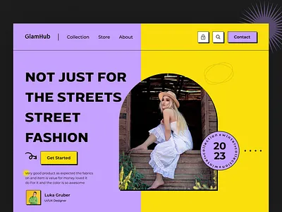 GalmHub -- Women's Fashion Landing Page 1990 90s branding brutalism clothing colors design e commerce e shop elegant fashion icon illustration landing page neubrutalism online shop ui ux website womens wear